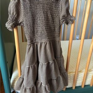Ivy City Girls Black and Cream Striped Smocked Tiered Dress